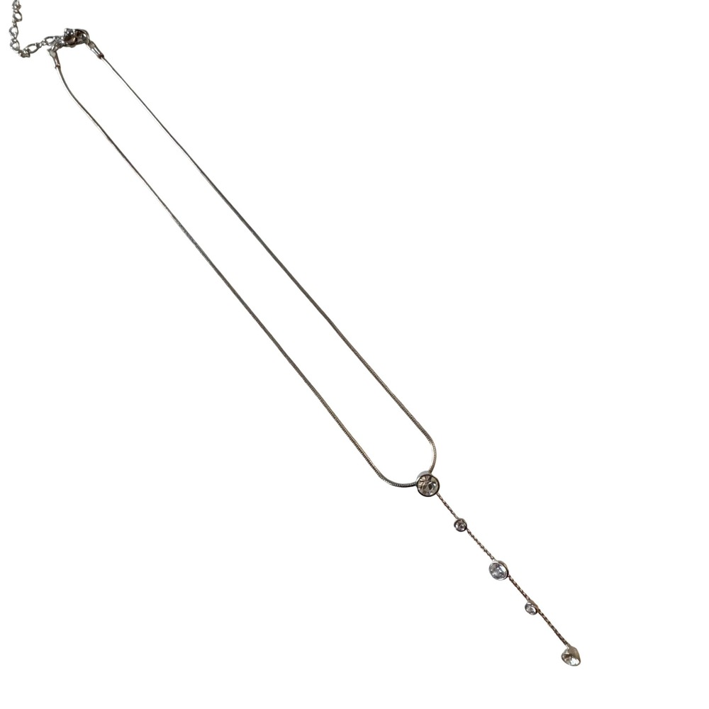 Vintage Swarovski Pendant Necklace Silver Tone Crystal‎ Y Drop Chain